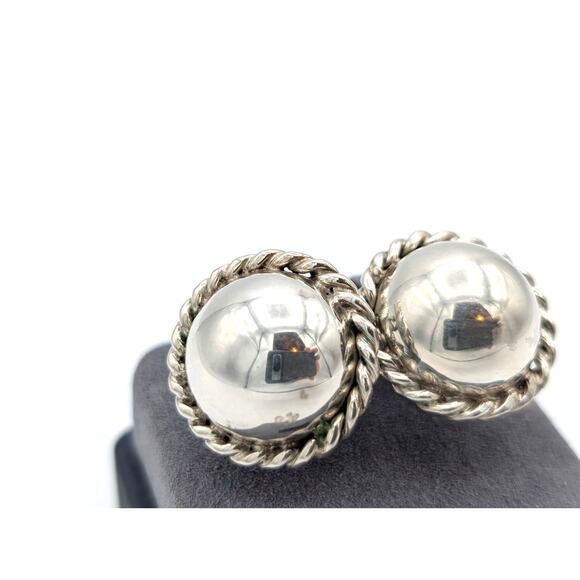 Taxco Jewelry - Vintage Taxco Mexico 925 Sterling Solid Dome Braided Surround Post Earrings